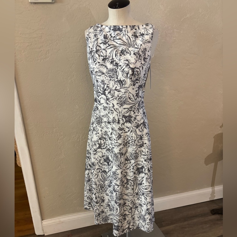Marc New York Sleeveless Black & White Floral Midi Dresssz 8 NWT